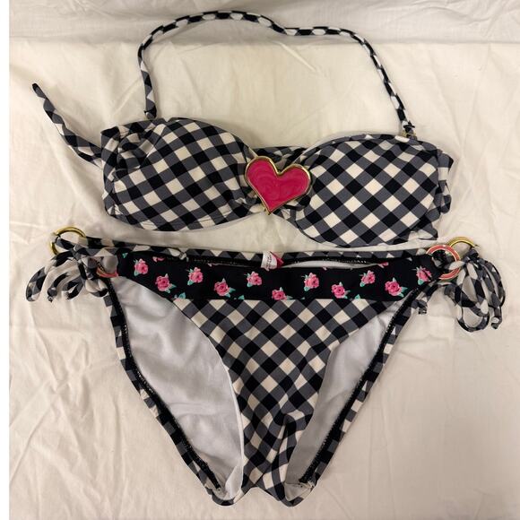 Sofia Cottagecore Gingham Floral Cherry Fairy 2pcs Bikinis Set Swim Beach Summer - Picture 1 of 5